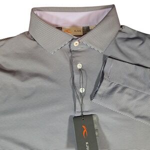 NWT KJUS Men 52/L Soren Stripe Polo LS Grey Lavender Long Sleeve UPF 50+ Golf‎